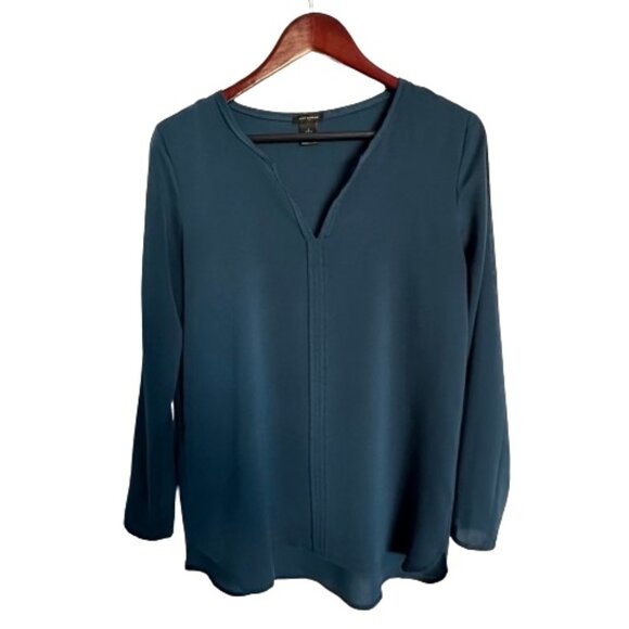 Ann Taylor Women's S Blue Modest Long Sleeves V-Neck Pull Over Blouse/Shirt Top - Picture 6 of 13
